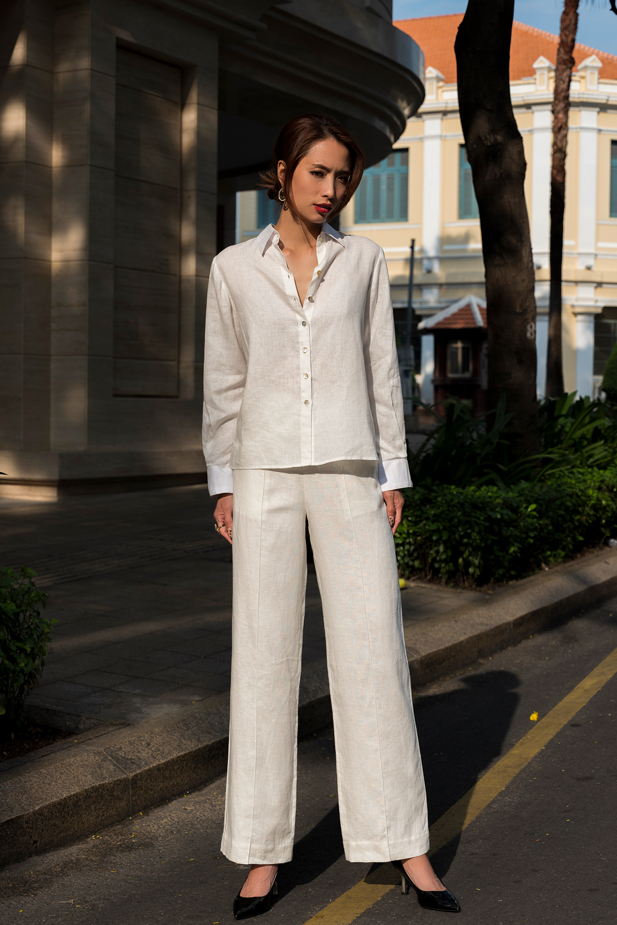 Áo sơ mi tay dài linen trắng thời trang Hity