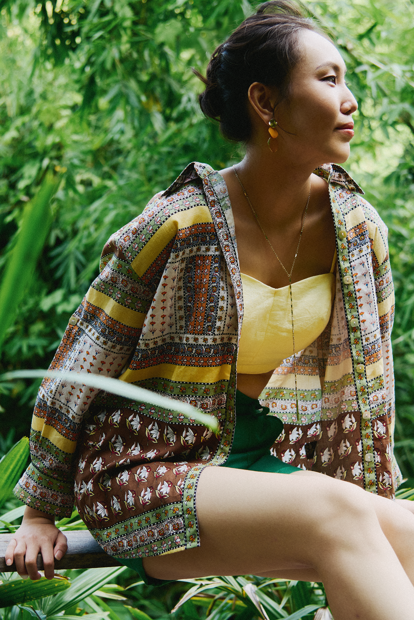 Áo sơ mi oversize linen thổ cẩm bohemian thời trang Hity