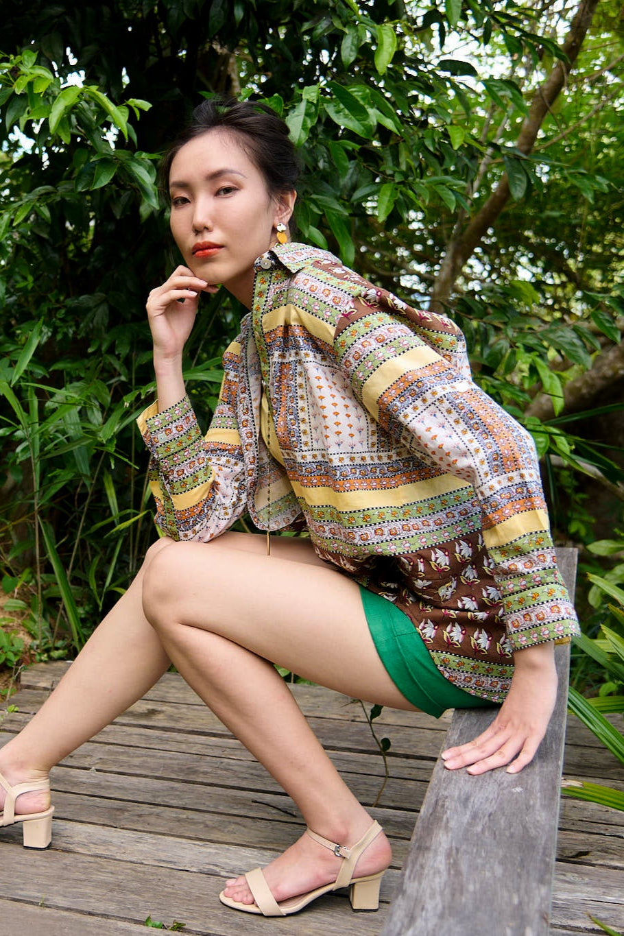 Áo sơ mi oversize linen thổ cẩm bohemian thời trang Hity