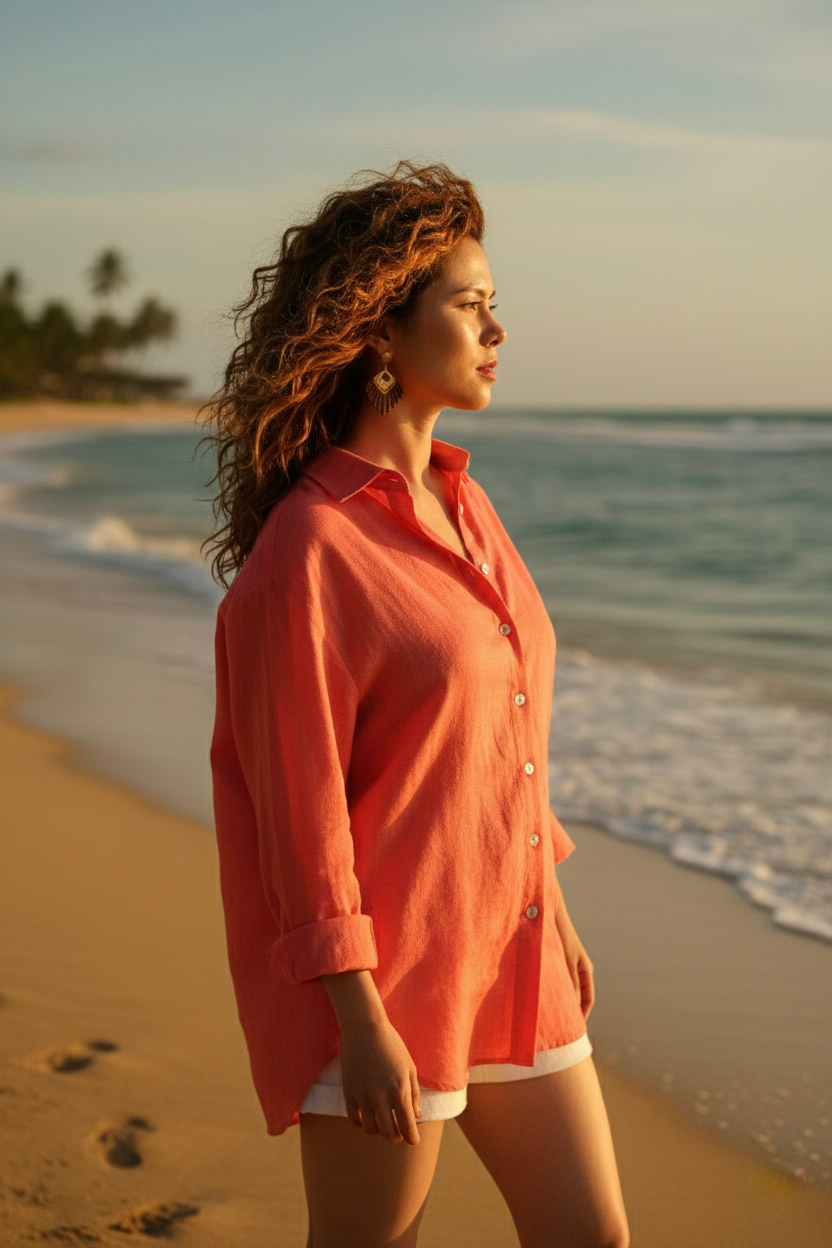 Áo sơ mi tay dài form rộng oversize linen thời trang Hity