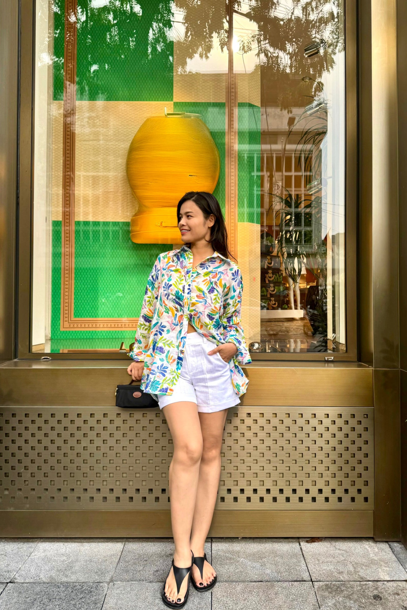 Áo sơ mi rộng oversize linen lá cọ thời trang Hity