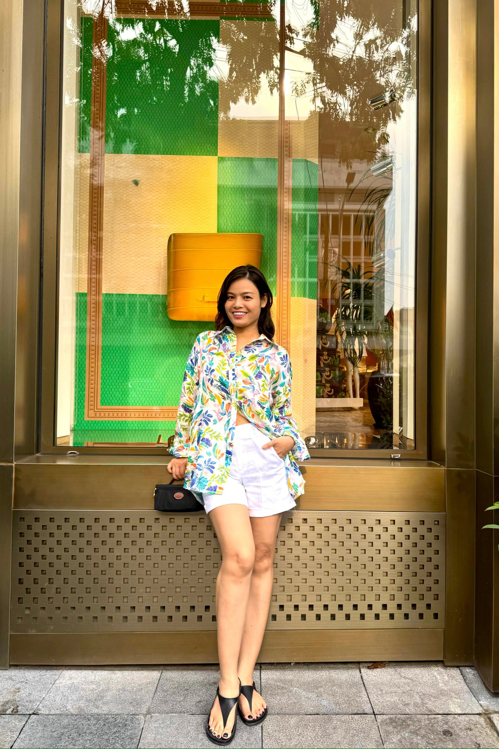 Áo sơ mi rộng oversize linen lá cọ thời trang Hity