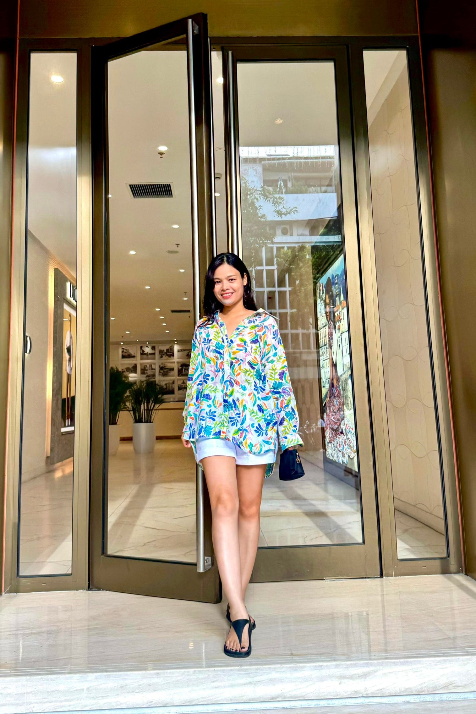 Áo sơ mi rộng oversize linen lá cọ thời trang Hity