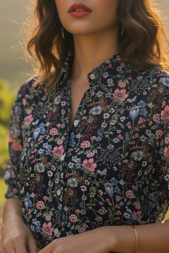 Áo sơ mi tay dài chiffon hoa thời trang Hity