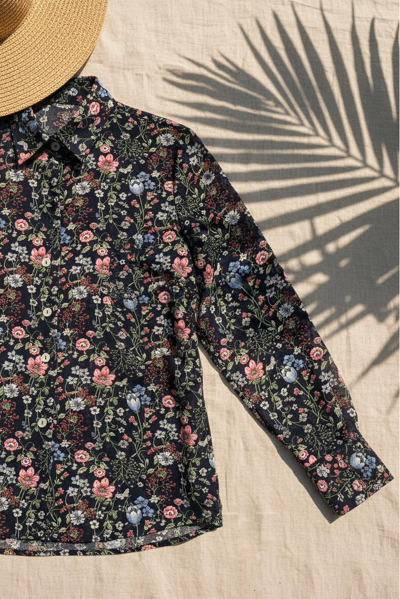 Áo sơ mi tay dài chiffon hoa thời trang Hity