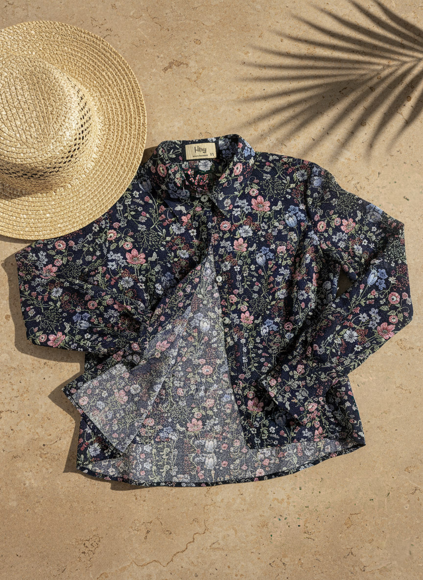 Áo sơ mi tay dài chiffon hoa thời trang Hity