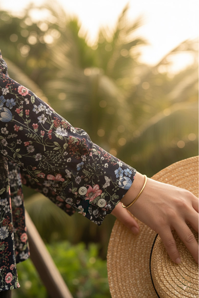 Áo sơ mi tay dài chiffon hoa thời trang Hity