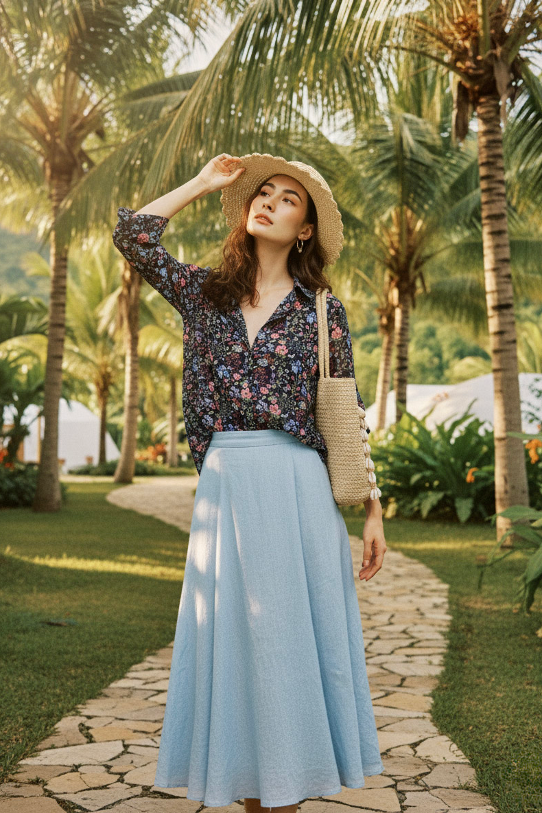 Áo sơ mi tay dài chiffon hoa thời trang Hity