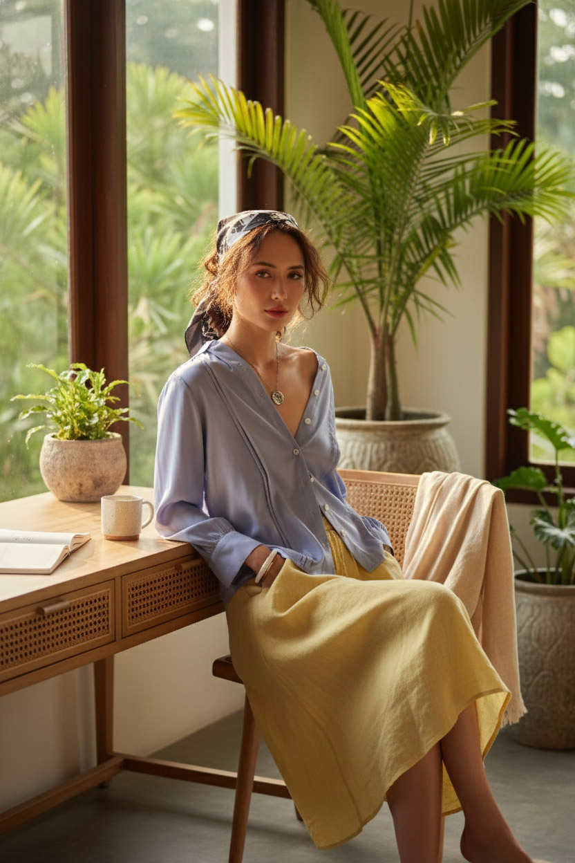 Áo sơ mi tay dài xanh nhạt thời trang Hity