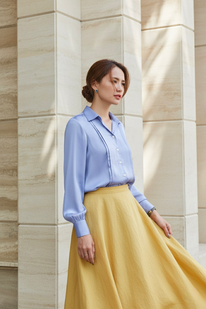 Áo sơ mi tay dài xanh nhạt thời trang Hity