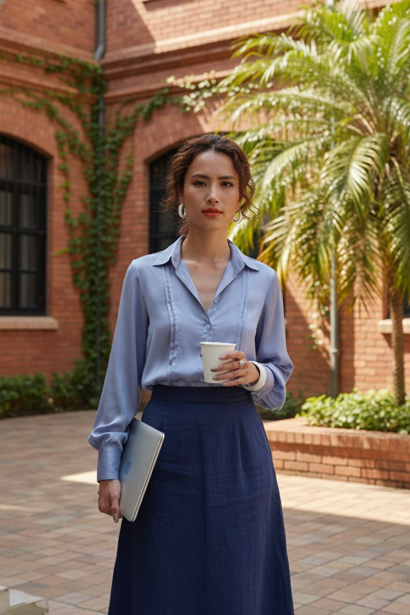 Áo sơ mi tay dài xanh nhạt thời trang Hity