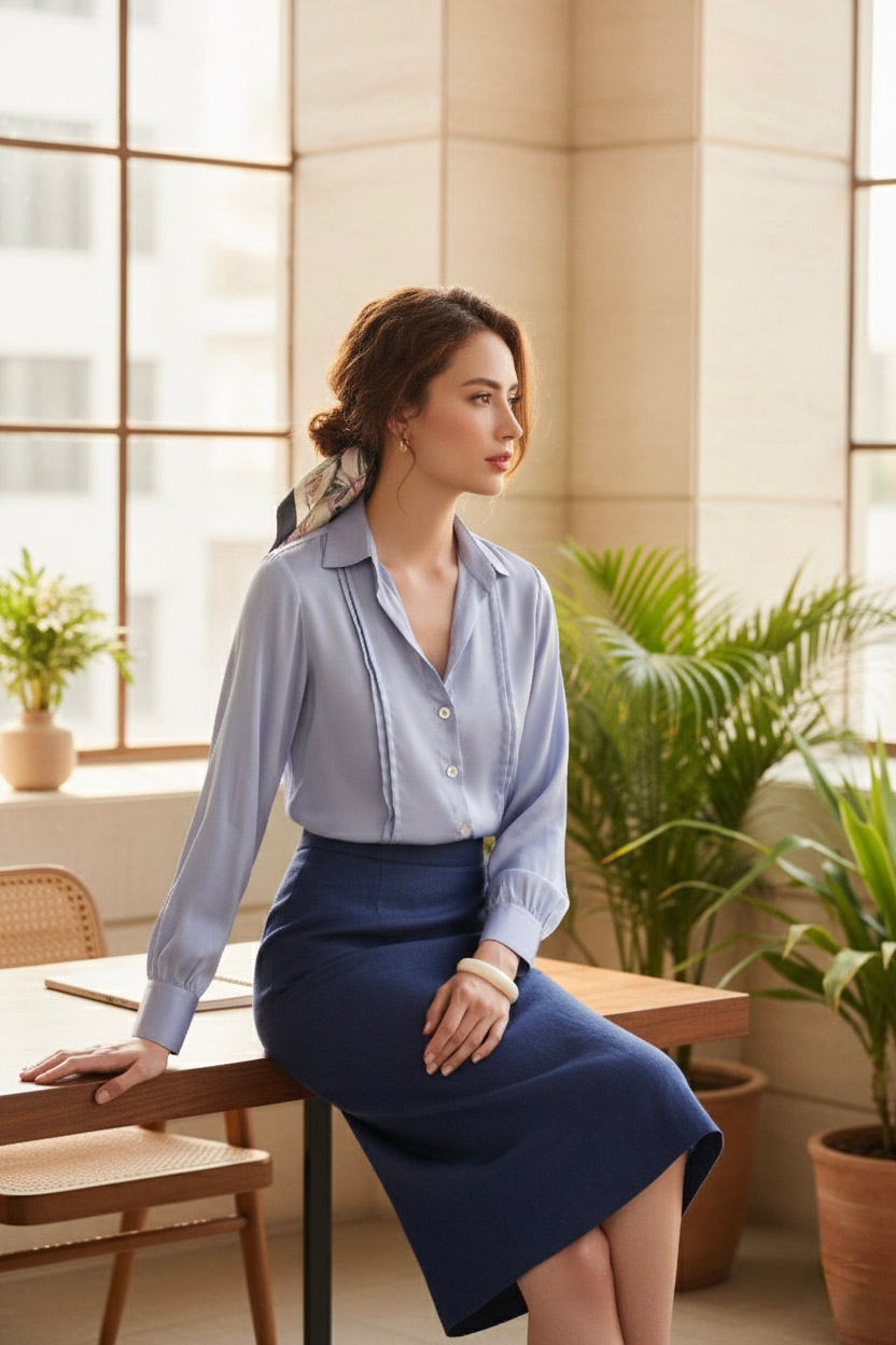 Áo sơ mi tay dài xanh nhạt thời trang Hity