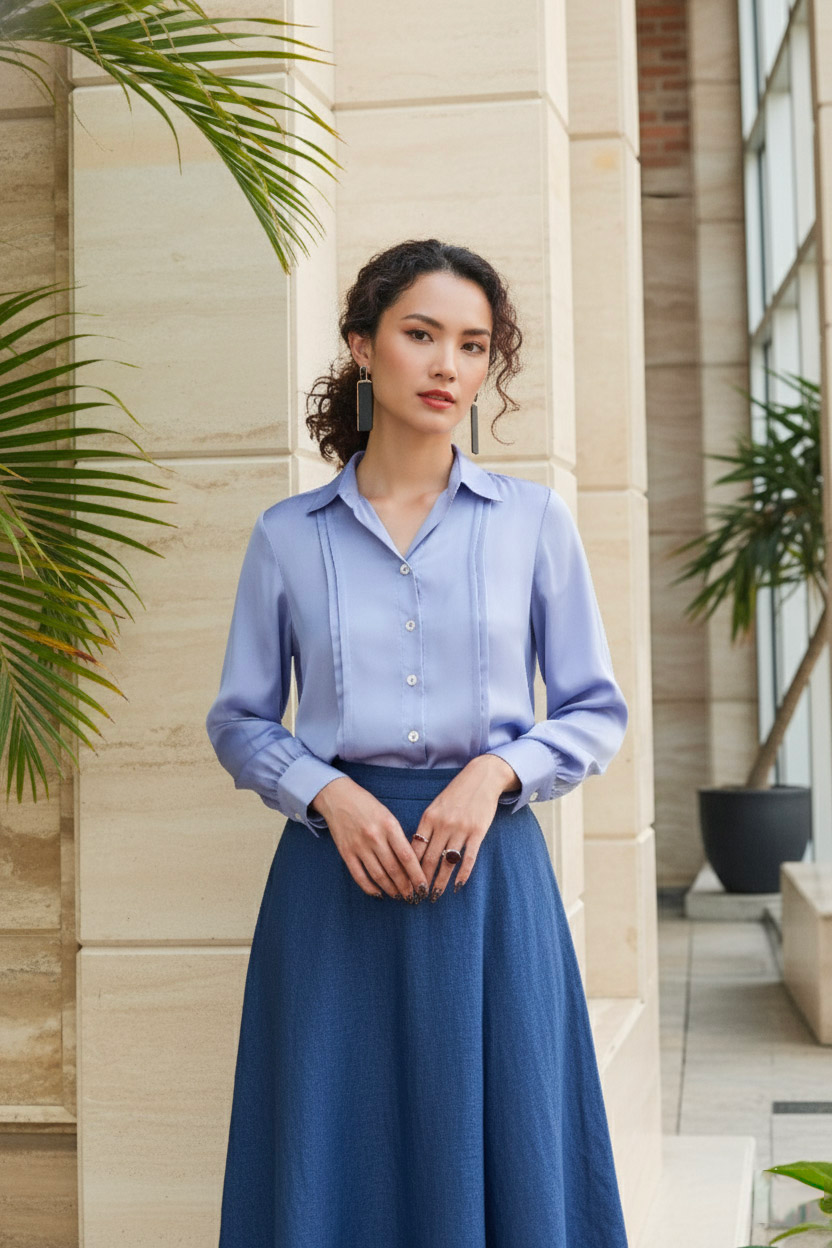 Áo sơ mi tay dài xanh nhạt thời trang Hity