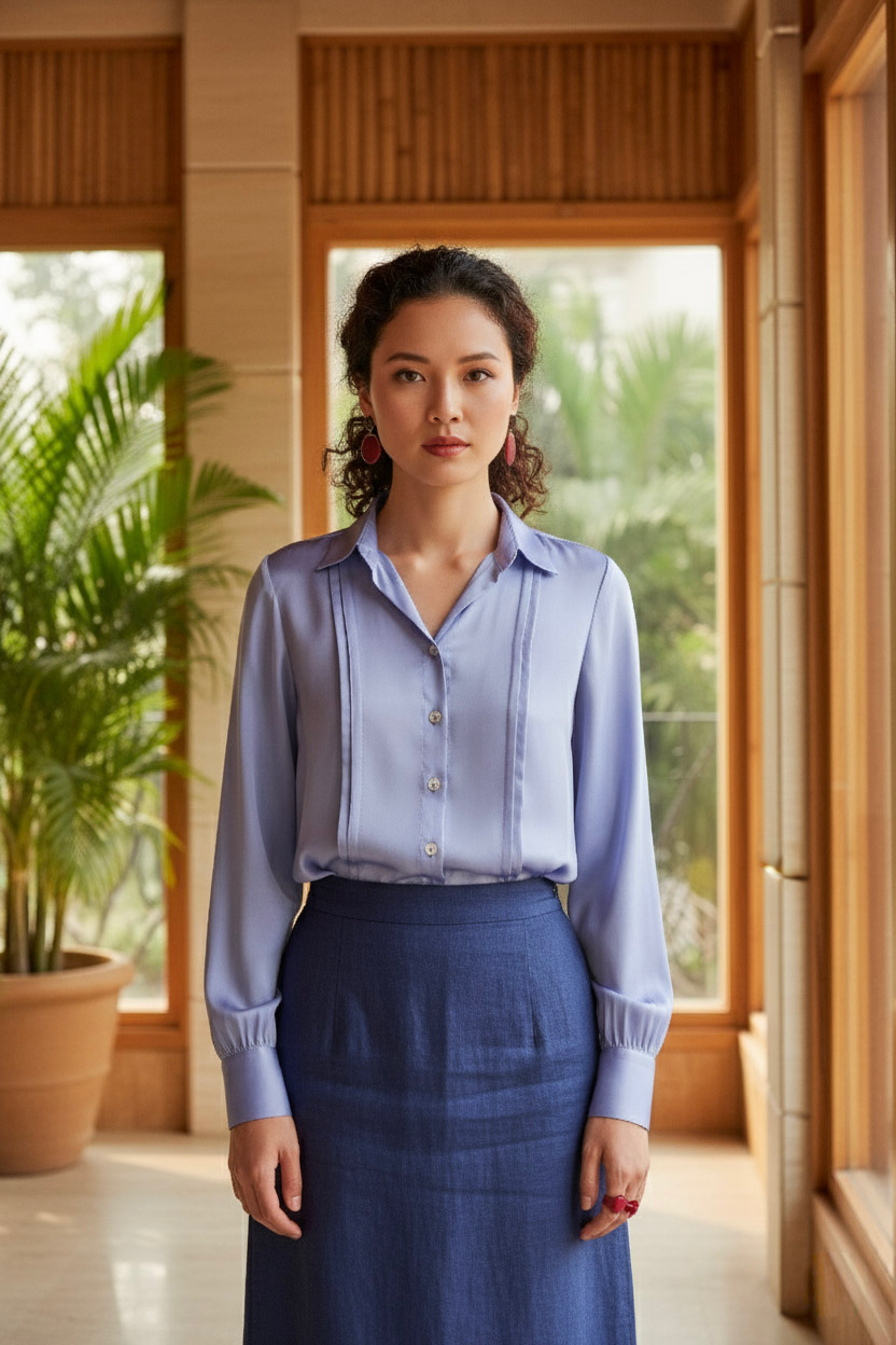 Áo sơ mi tay dài xanh nhạt thời trang Hity