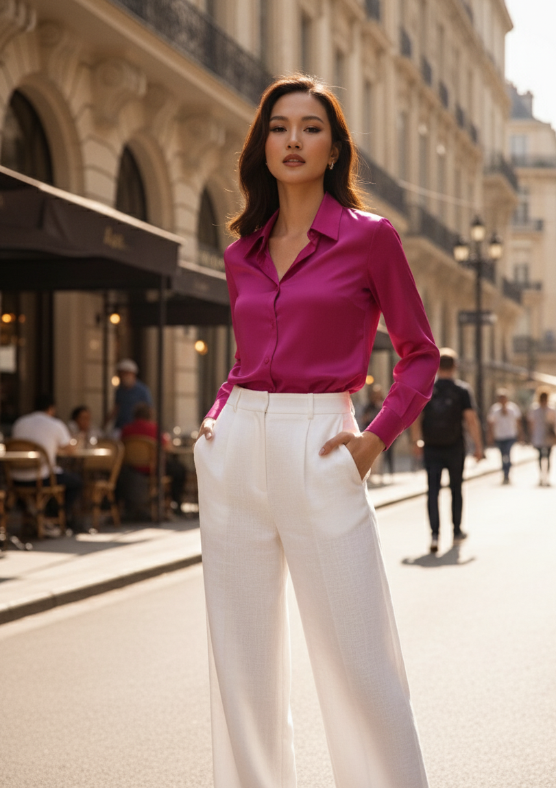 Áo sơ mi tay dài lụa tơ tằm thời trang Hity