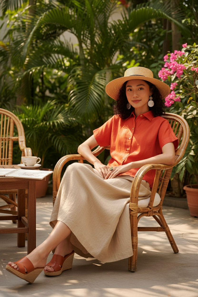 Áo sơ mi tay ngắn linen cam thời trang Hity