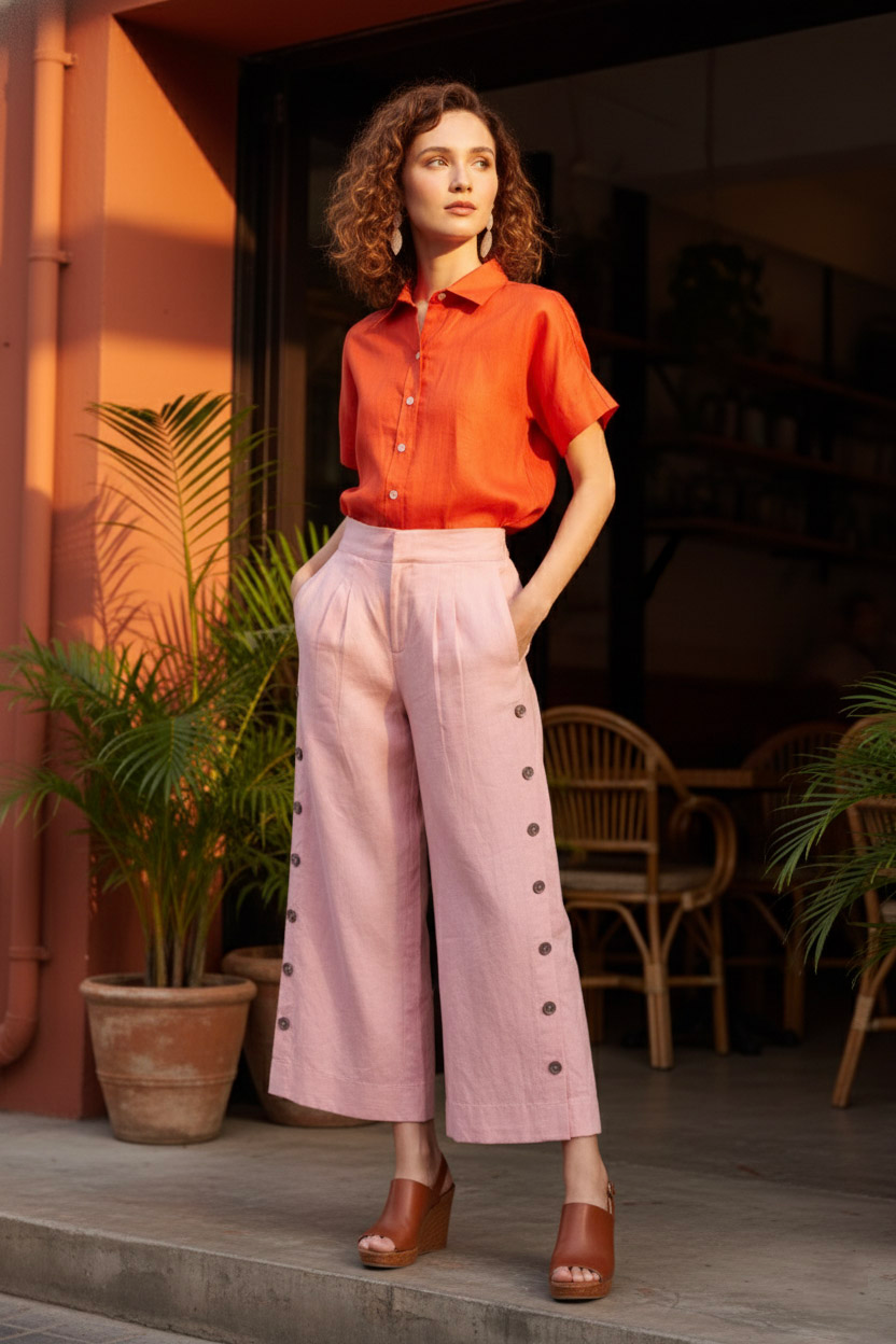 Áo sơ mi tay ngắn linen cam thời trang Hity