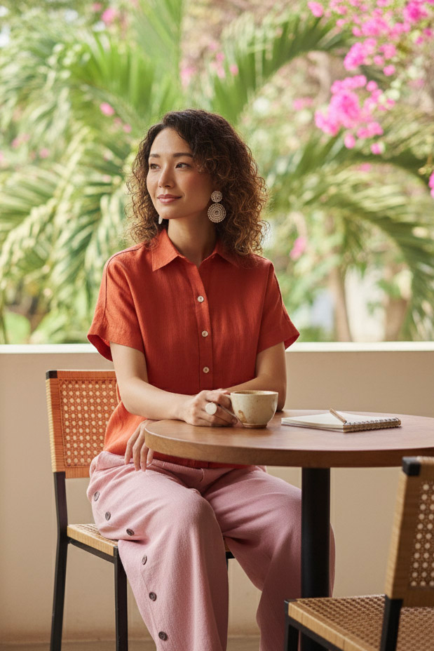 Áo sơ mi tay ngắn linen cam thời trang Hity