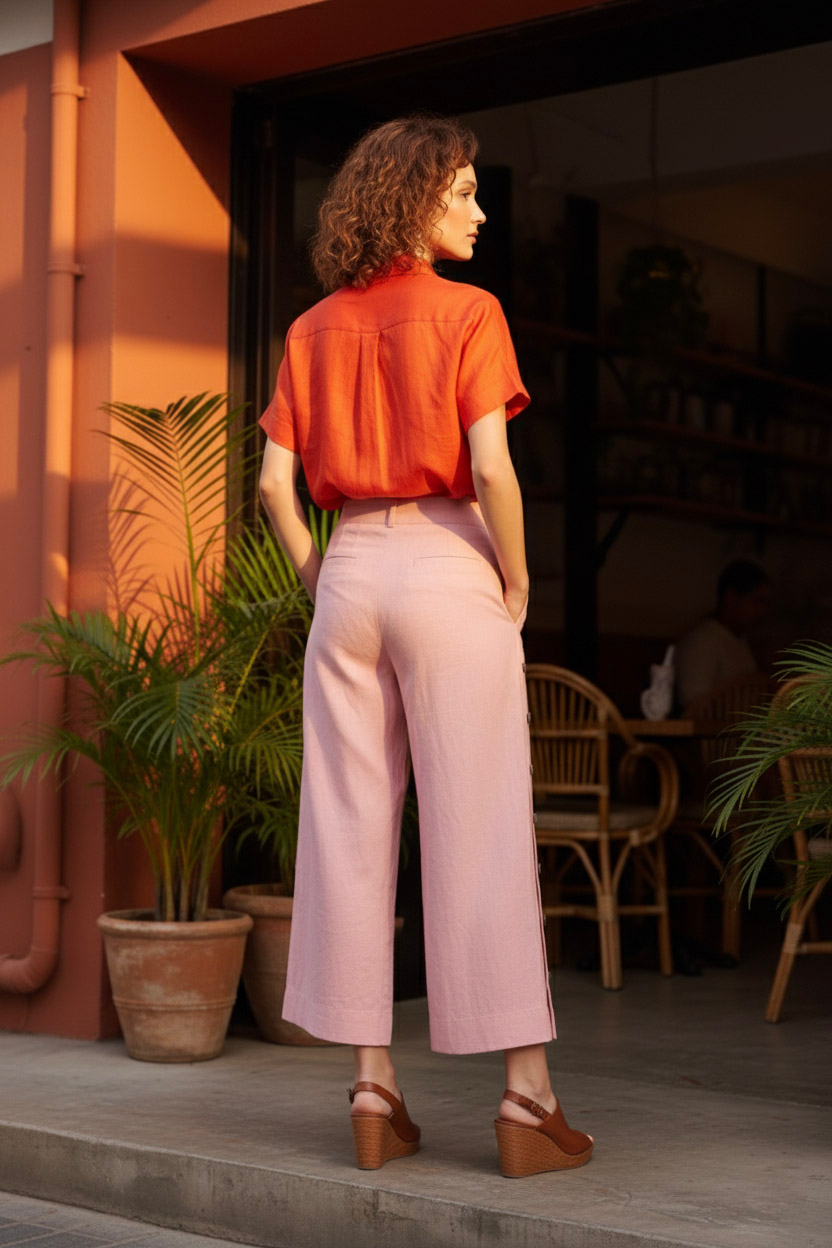 Áo sơ mi tay ngắn linen cam thời trang Hity