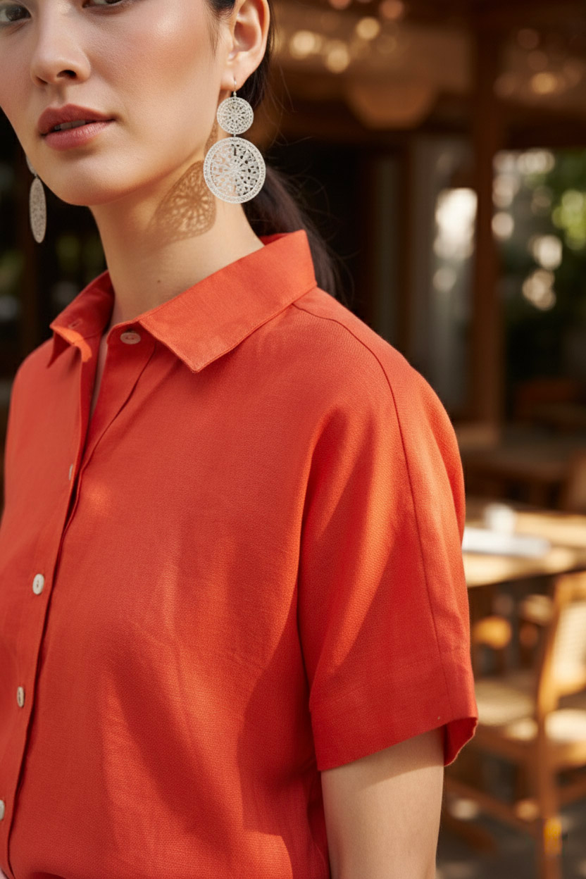 Áo sơ mi tay ngắn linen cam thời trang Hity