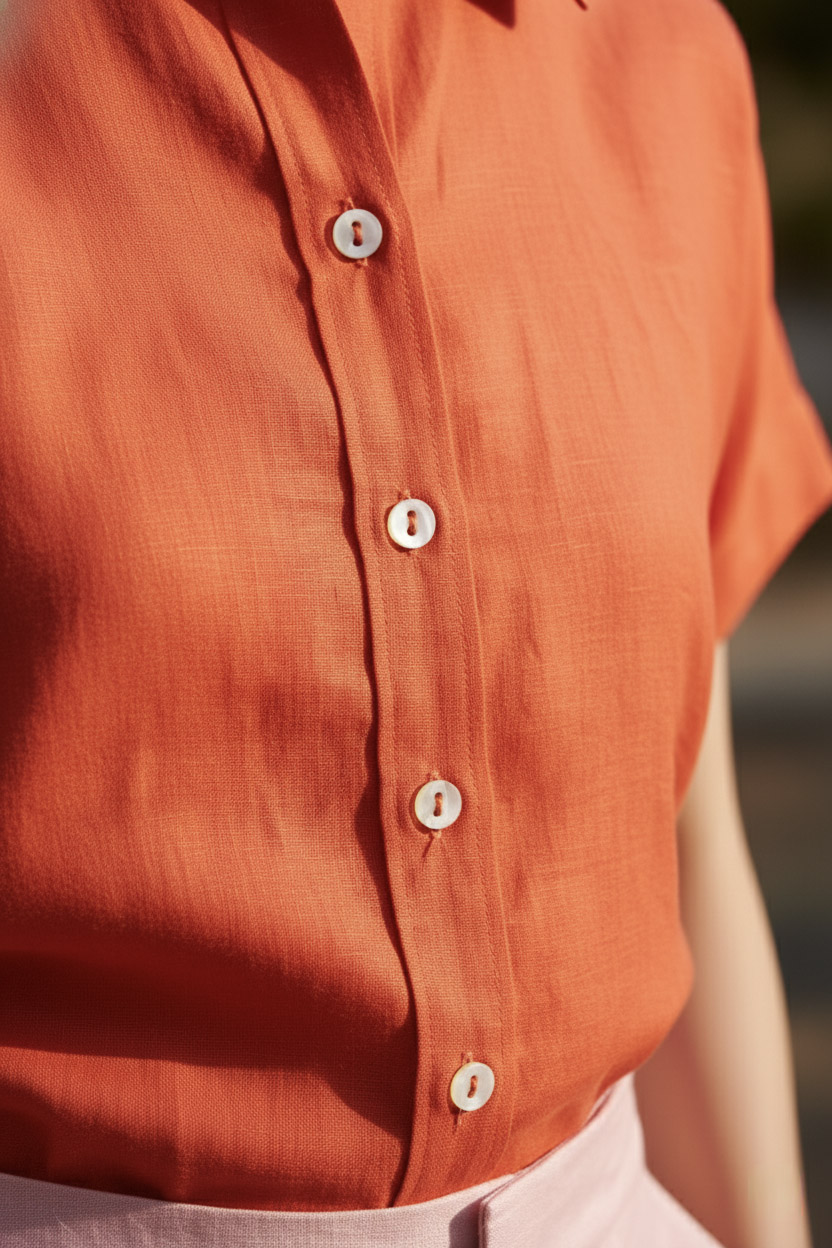 Áo sơ mi tay ngắn linen cam thời trang Hity