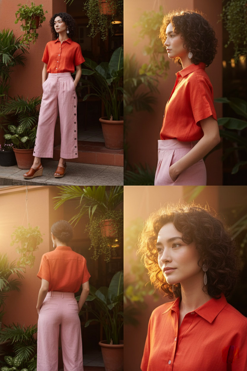 Áo sơ mi tay ngắn linen cam thời trang Hity