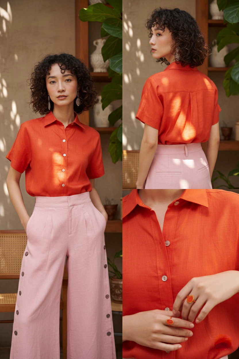 Áo sơ mi tay ngắn linen cam thời trang Hity