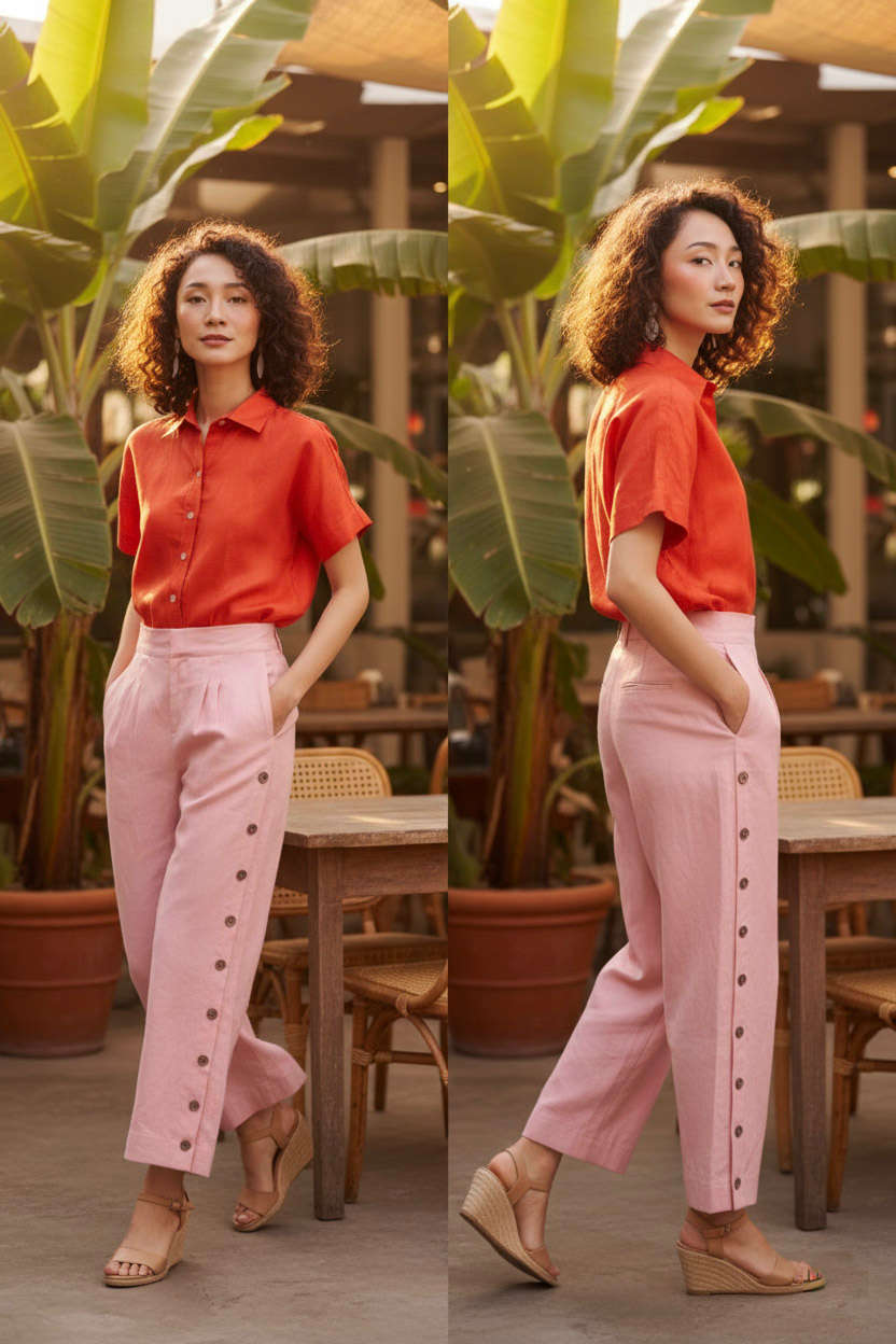 Áo sơ mi tay ngắn linen cam thời trang Hity