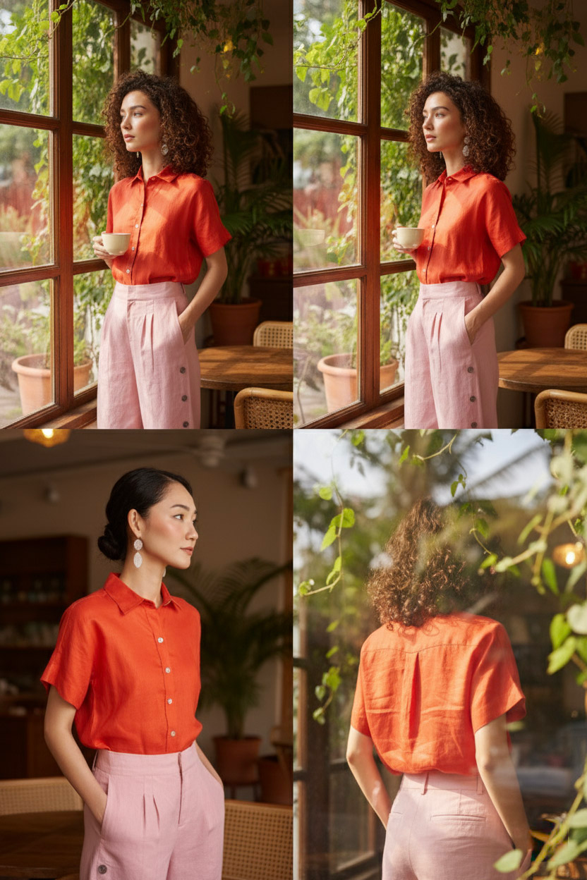 Áo sơ mi tay ngắn linen cam thời trang Hity