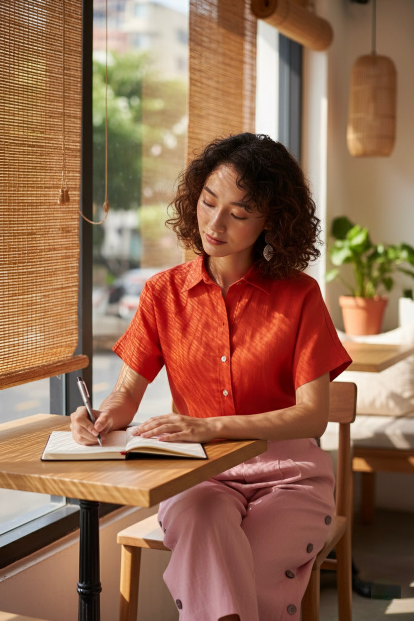 Áo sơ mi tay ngắn linen cam thời trang Hity