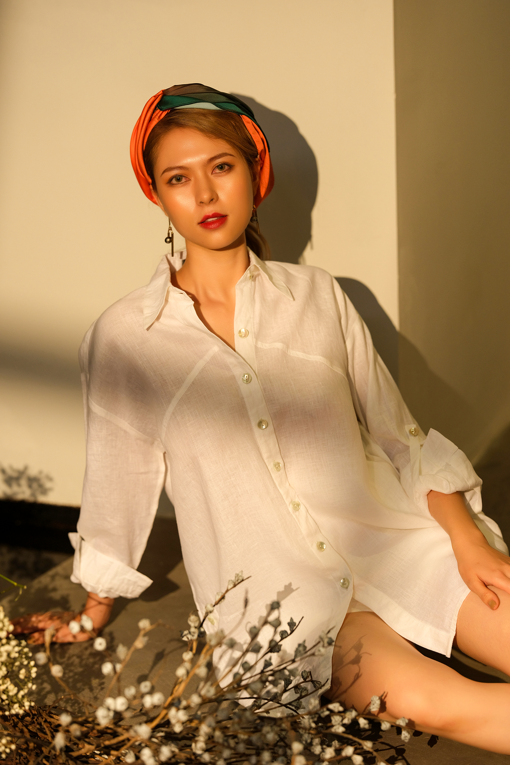 Áo sơ mi phom rộng oversize linen trắng thời trang Hity