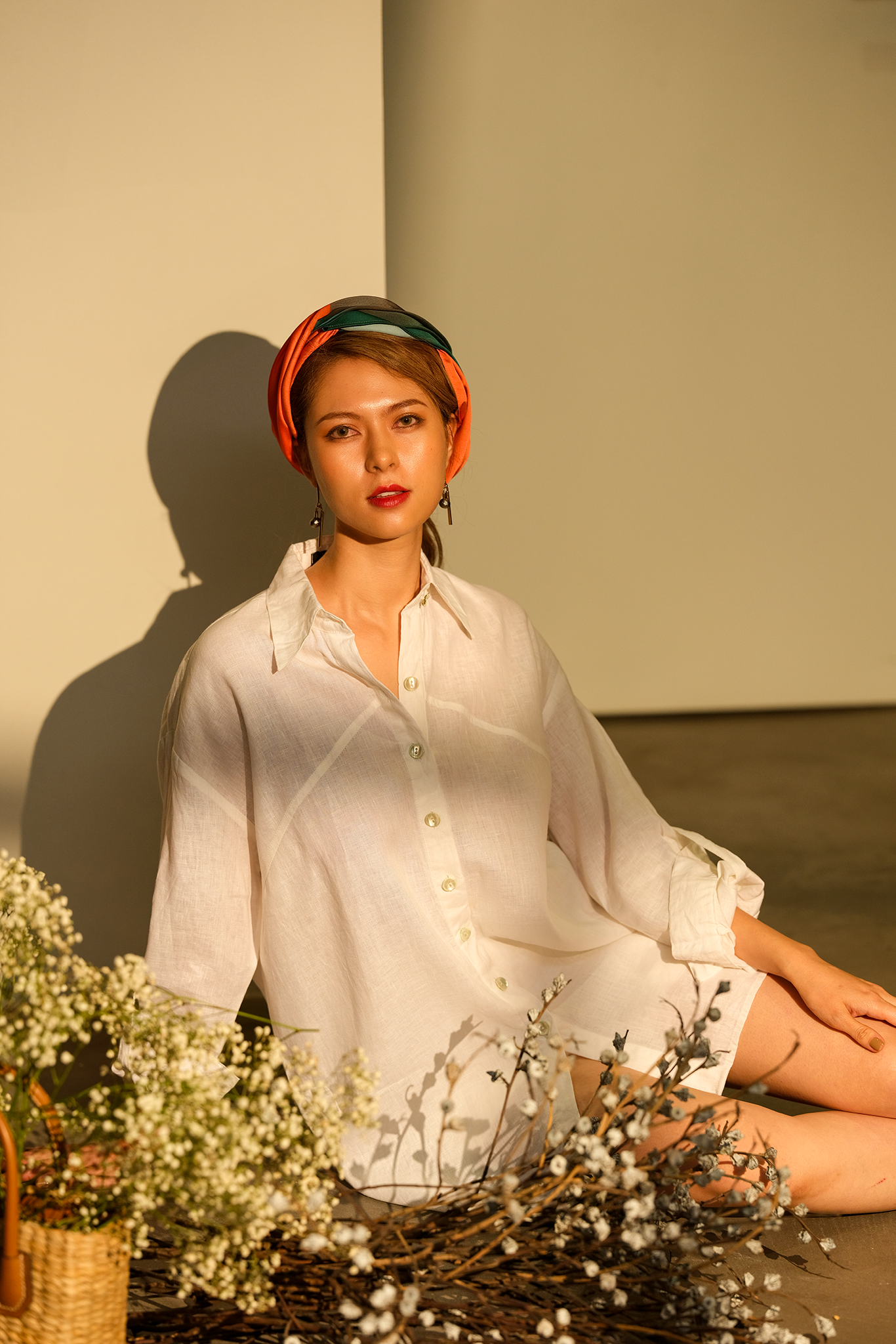 Áo sơ mi phom rộng oversize linen trắng thời trang Hity