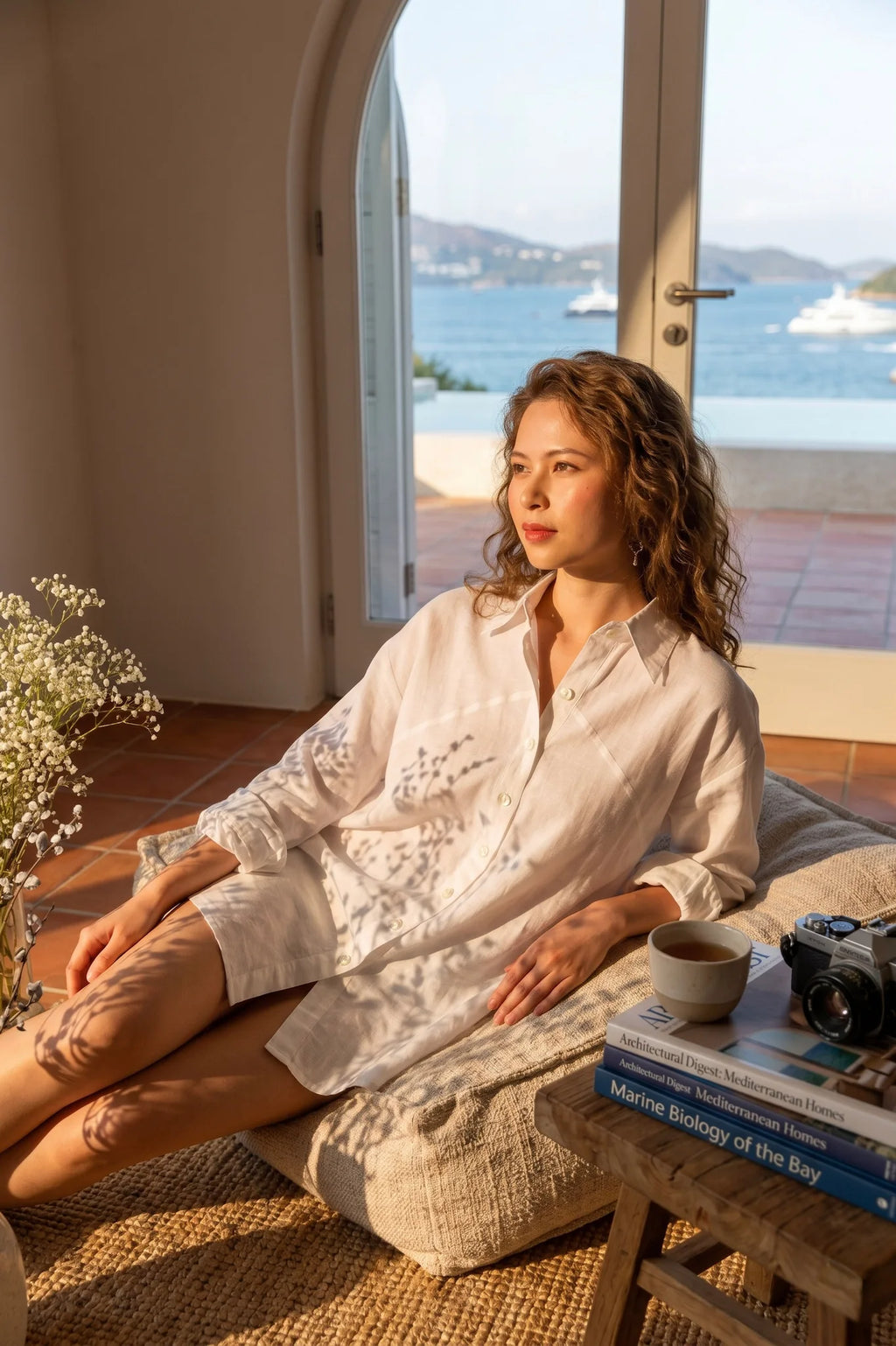 Áo sơ mi dáng rộng oversize linen trắng thời trang Hity