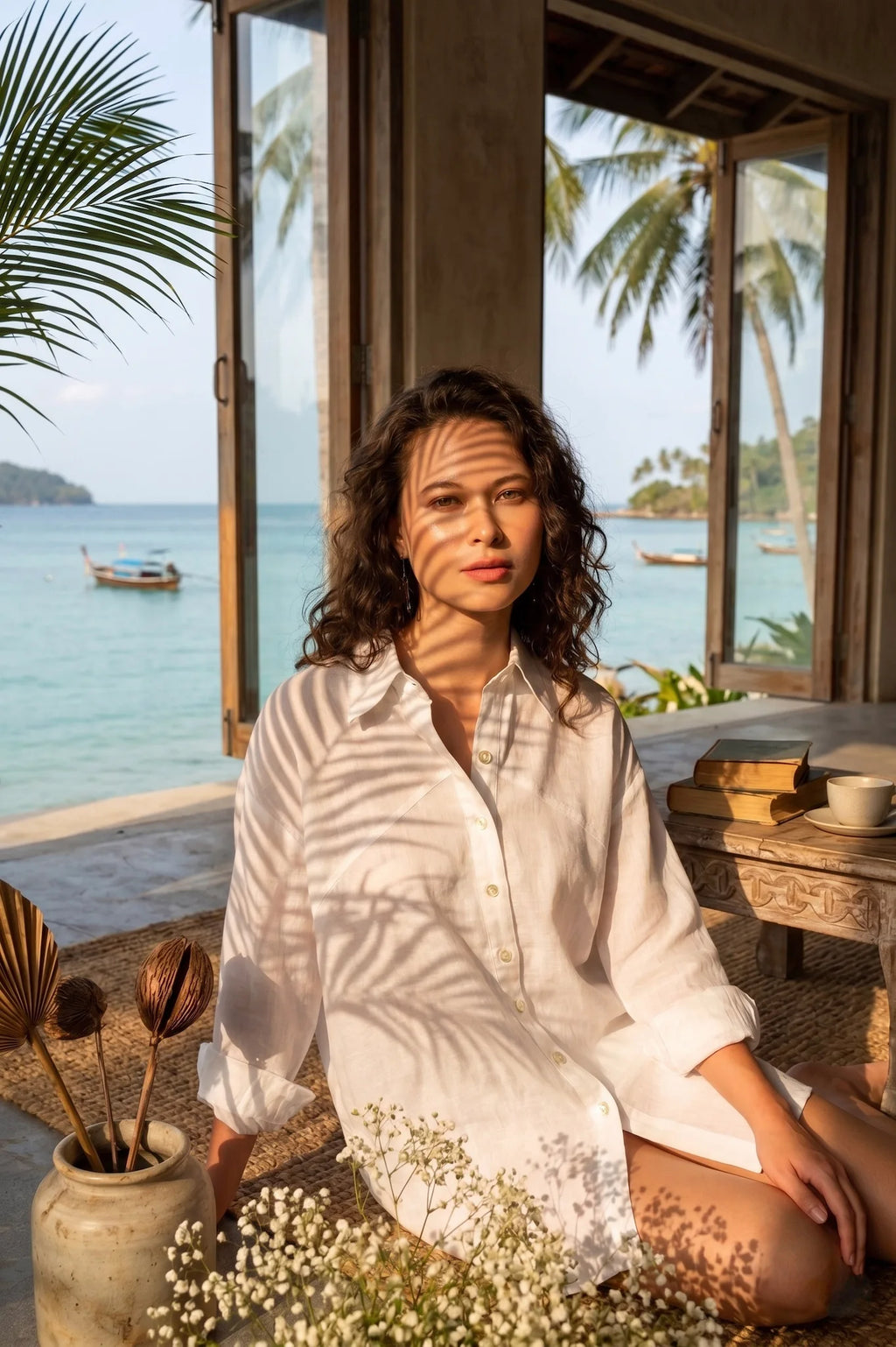 Áo sơ mi dáng rộng oversize linen trắng thời trang Hity