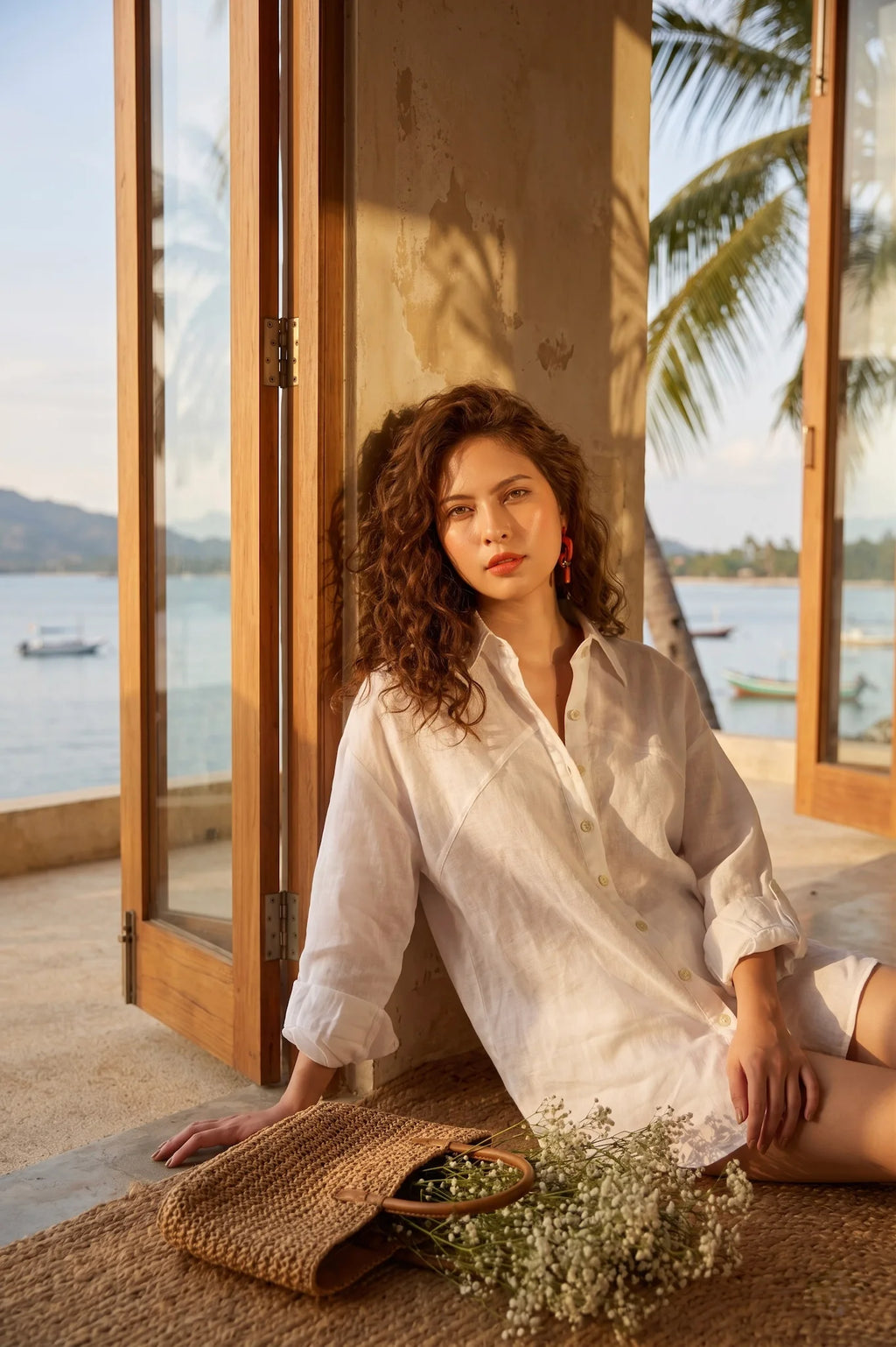 Áo sơ mi dáng rộng oversize linen trắng thời trang Hity
