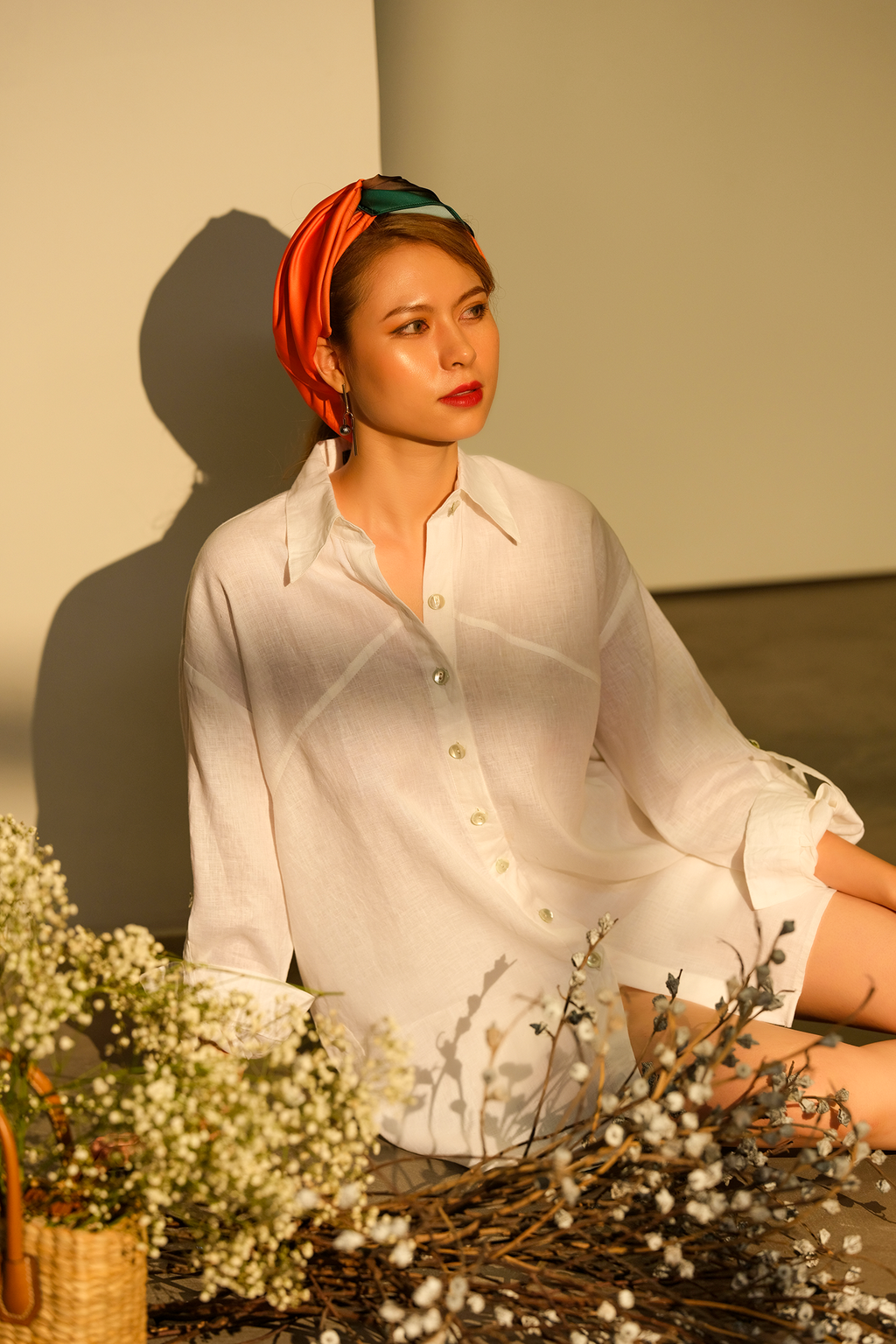 Áo sơ mi phom rộng oversize linen trắng thời trang Hity