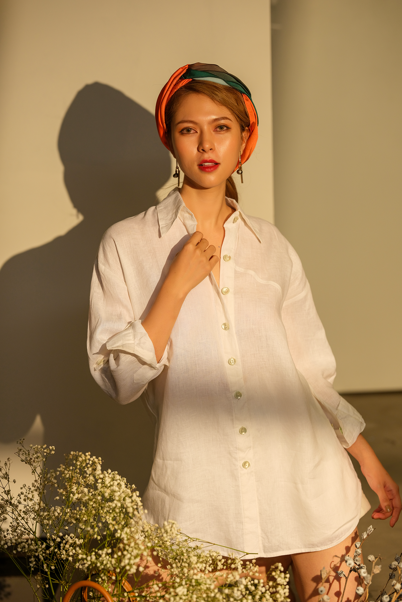 Áo sơ mi phom rộng oversize linen trắng thời trang Hity