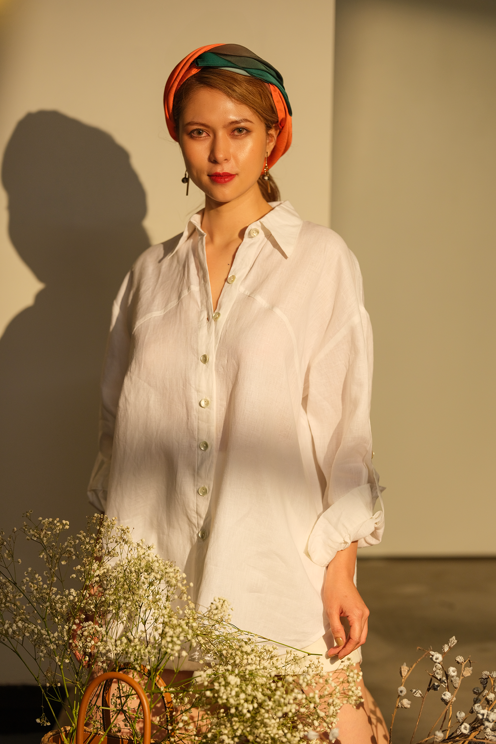 Áo sơ mi phom rộng oversize linen trắng thời trang Hity