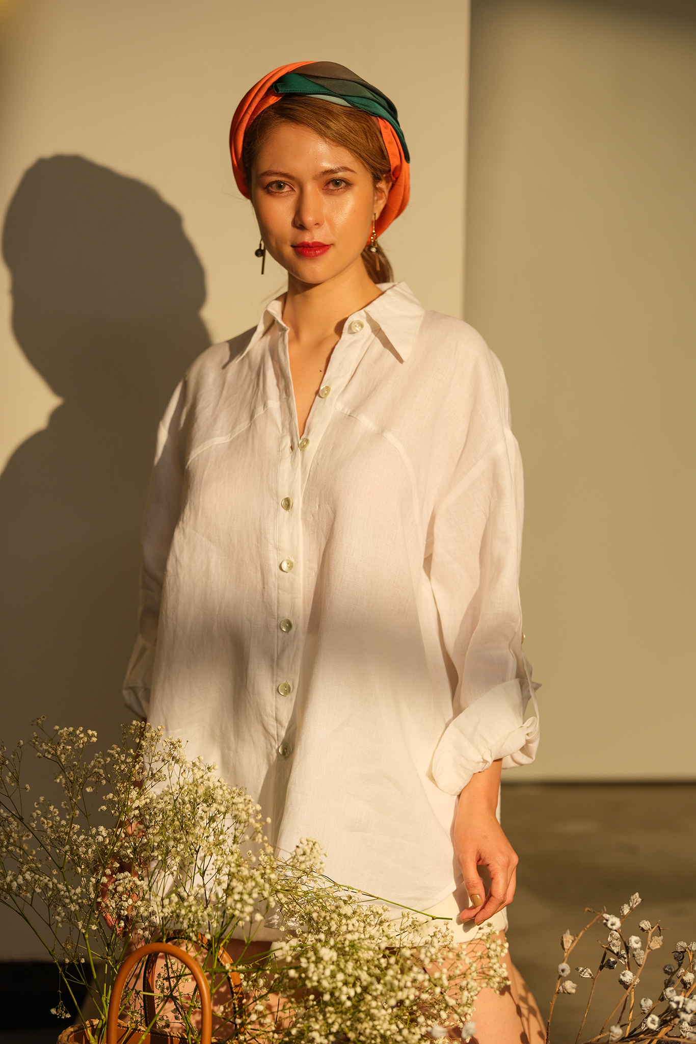 Áo sơ mi phom rộng oversize linen trắng thời trang Hity