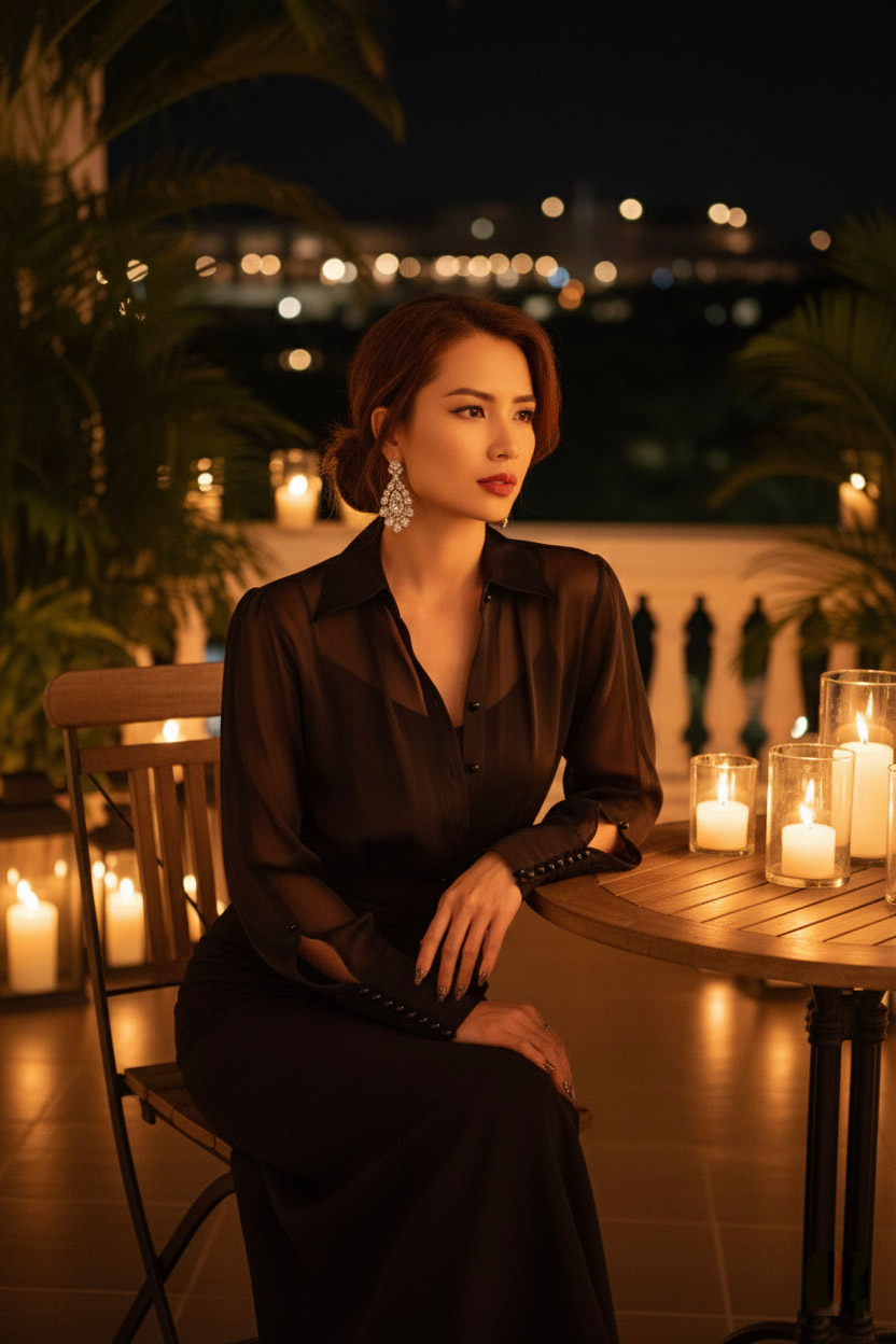 Áo sơ mi xuyên thấu organza sheer thời trang Hity