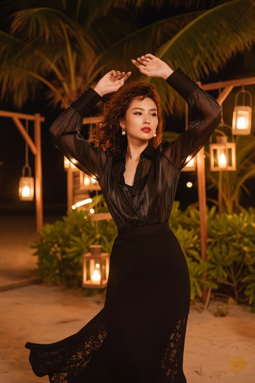 Áo sơ mi xuyên thấu organza sheer thời trang Hity