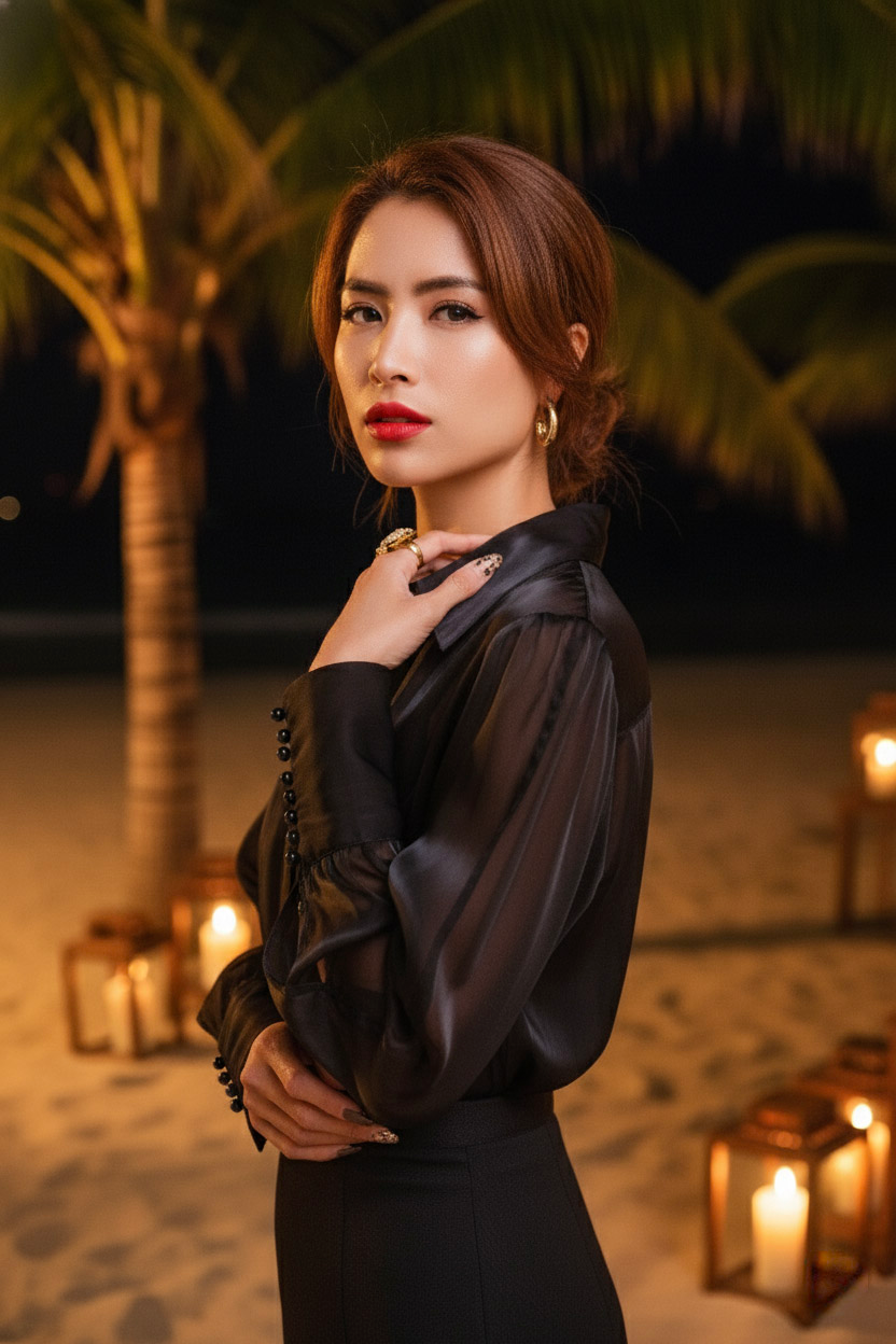 Áo sơ mi xuyên thấu organza sheer thời trang Hity