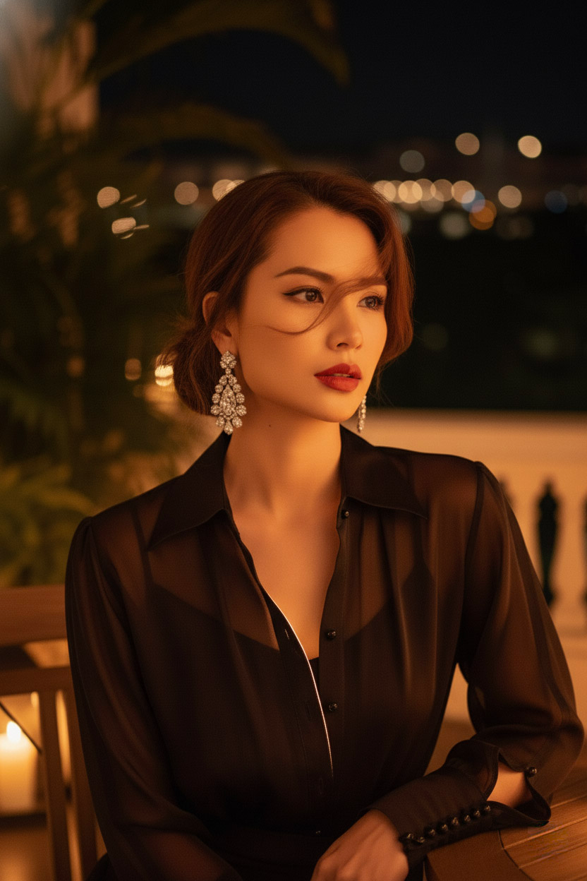 Áo sơ mi xuyên thấu organza sheer thời trang Hity