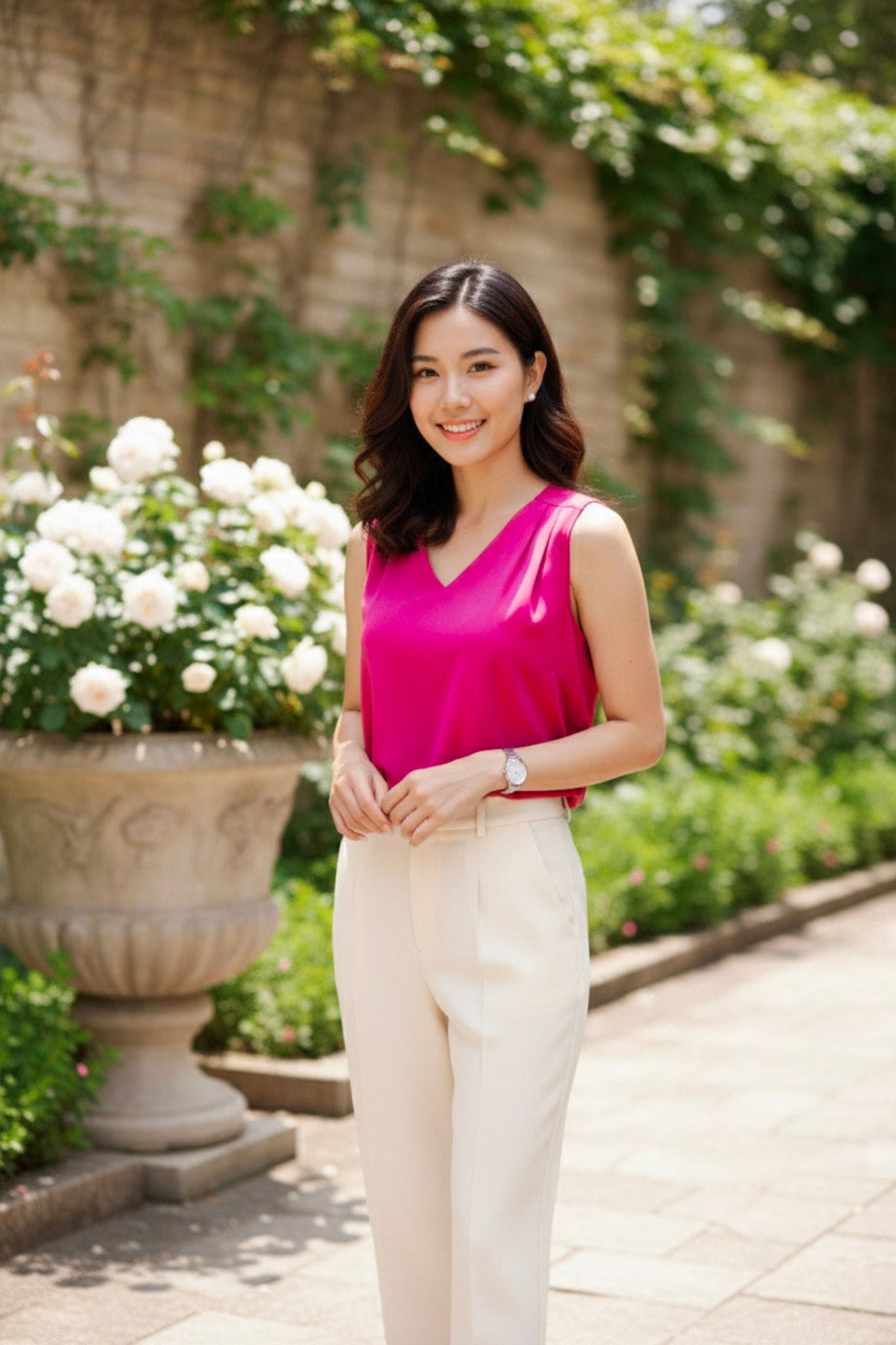 Áo lụa tơ tằm cổ V sát nách thời trang Hity