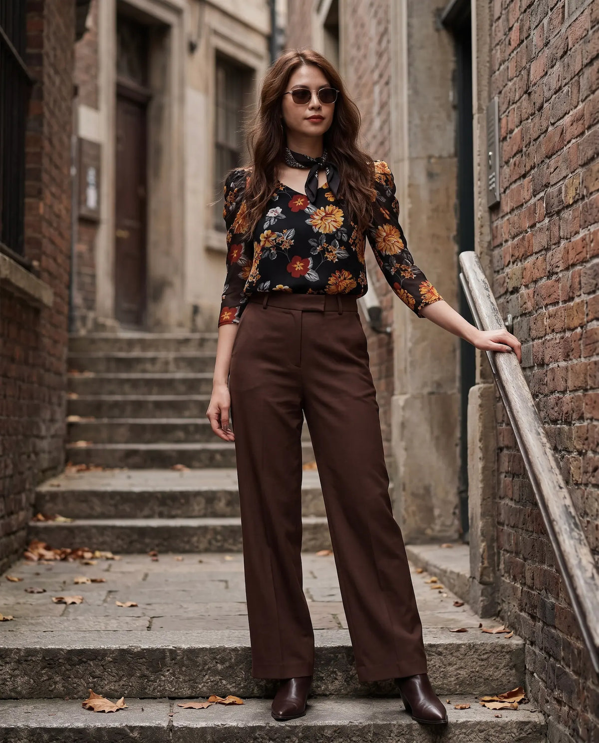 Áo nhún tay phồng  chiffon hoa mùa thu thời trang Hity