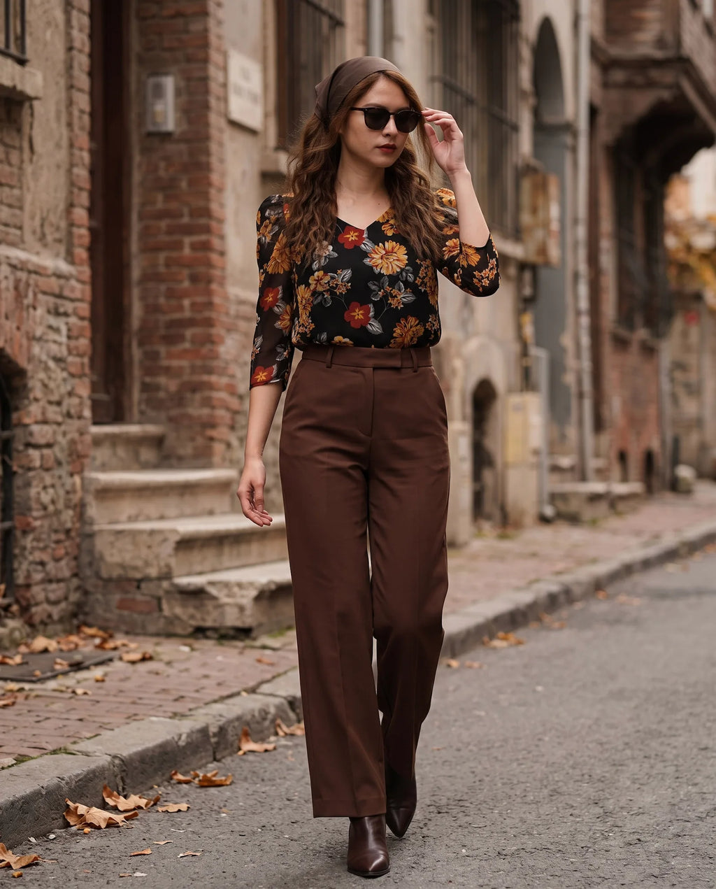 Áo nhún tay phồng  chiffon hoa mùa thu thời trang Hity
