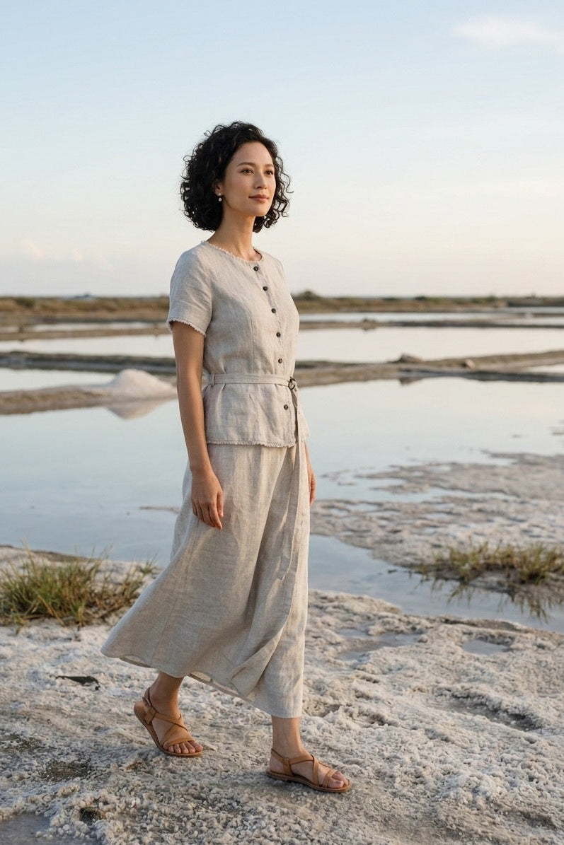 Áo linen rút chỉ tua rua thời trang Hity