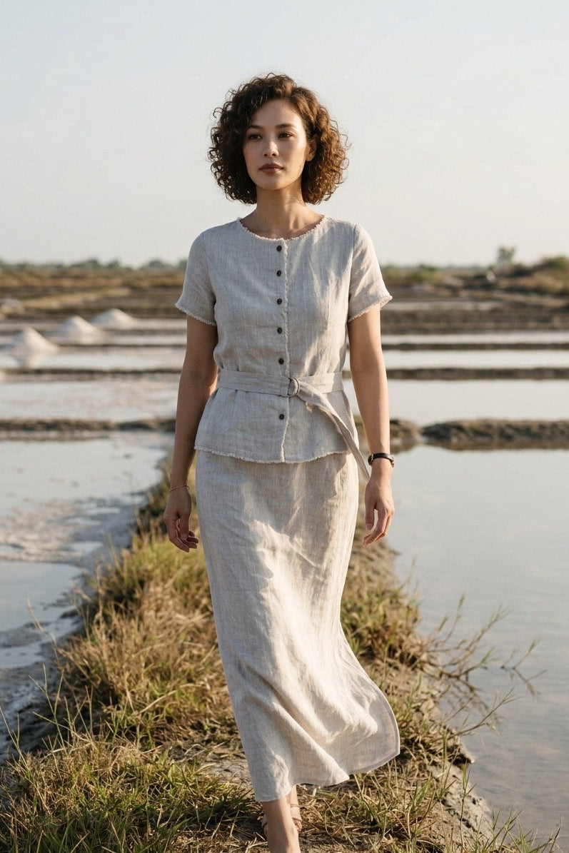 Áo linen rút chỉ tua rua thời trang Hity