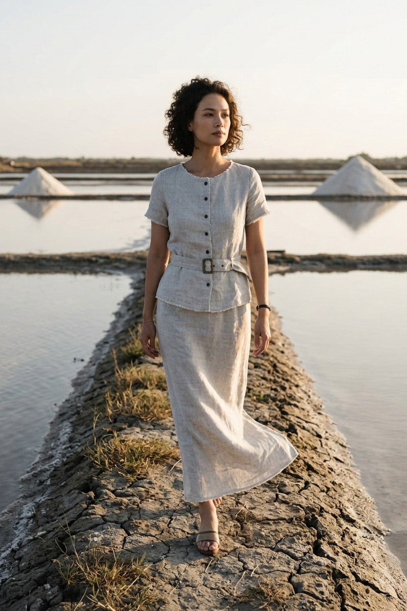 Áo linen rút chỉ tua rua thời trang Hity