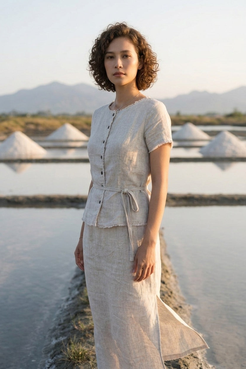 Áo linen rút chỉ tua rua thời trang Hity